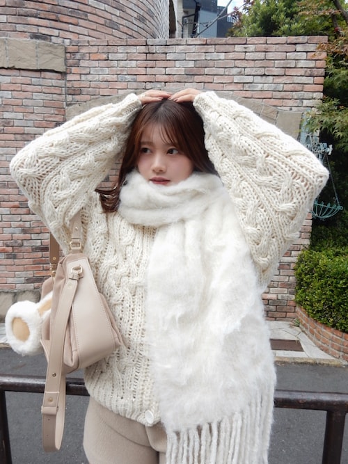 まなみん★2点おまとめ　ベルギーリネンフリンジストール　ホワイト　ブラック ベルギーリネンフリンジストール | ASAUCE MELER (Women