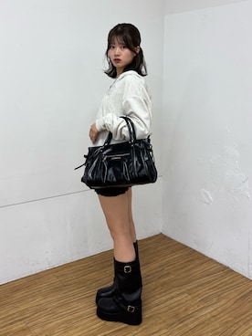 「Chico（チコ）のロゴ刺繍ルーズパーカー（パーカー、ベージュ系）」を使った、hichanさん（レディース・156cm）の夏コーディネート