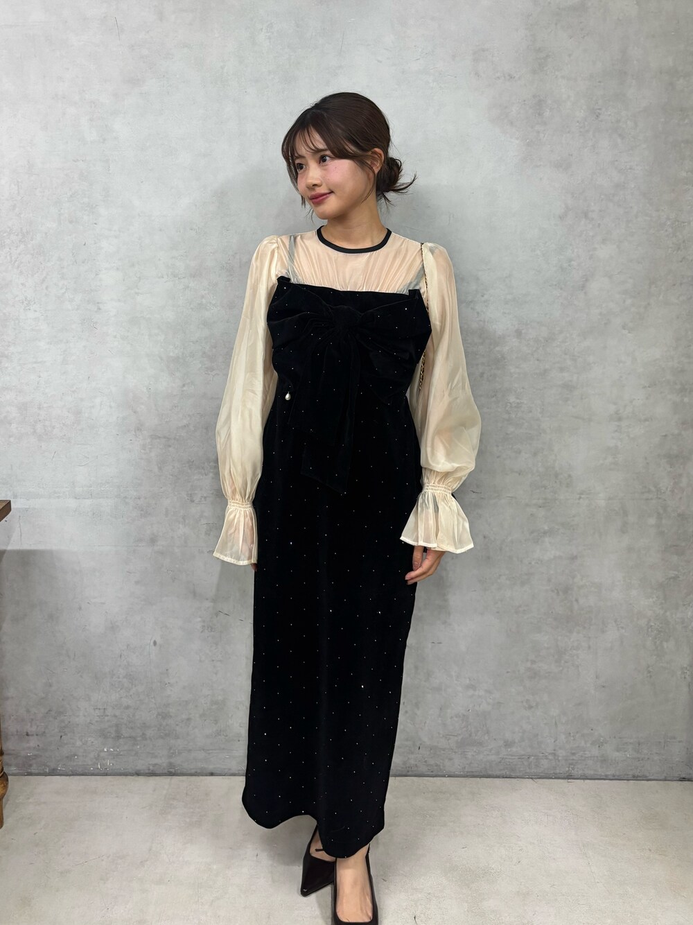 SALON by Chico】配色シアーリボンベロアワンピース/オケージョンを