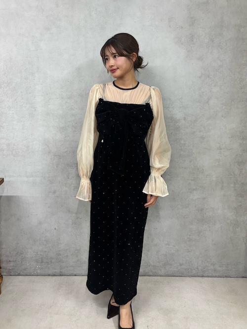 chico 配色シアーリボンベロアワンピース/オケージョン オケージョン】配色シアーリボンベロアワンピース【SALON by Chico