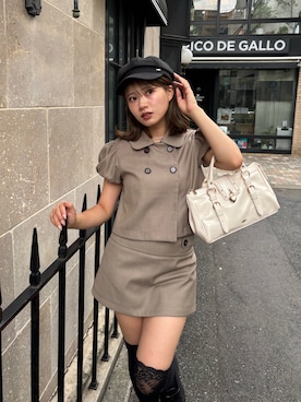 「Chico（チコ）のプレート付きキャスケット（キャップ、ブラック系）」を使った、hichanさん（レディース・156cm）の夏コーディネート