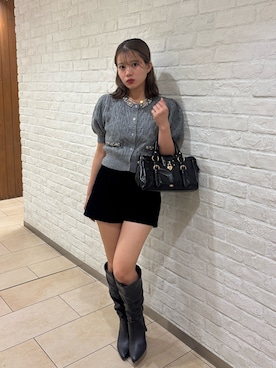 「Chico（チコ）のビジューパフコンパクトニット（ニット/セーター、グレー系）」を使った、hichanさん（レディース・156cm）の夏コーディネート