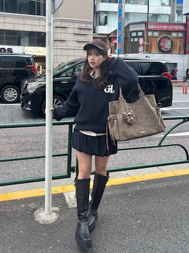 「アイテム（帽子、ブラウン系）」を使った、hichanさん（レディース・156cm）の冬コーディネート