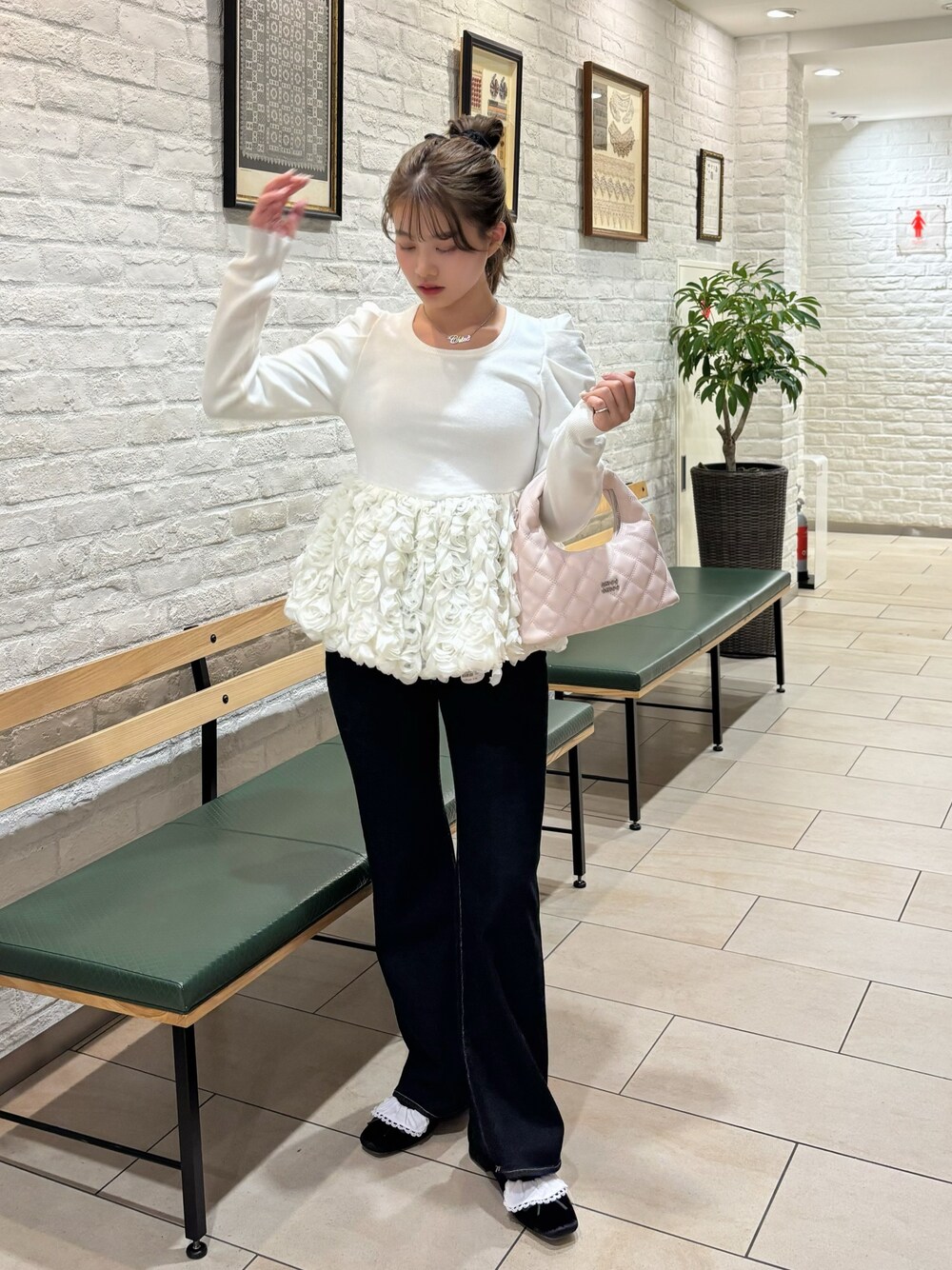 【SALON by Chico】パワショルローズペプラムニット　ミント SALON by Chico】パワショルローズペプラムニット | Chico(チコ