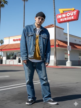 「アイテム（デニムジャケット）」を使った、たくみみみさん（メンズ・180cm）の秋コーディネート