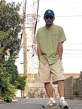 「NEW ERA（ニューエラ）の【NEW ERA】9TWENTY MLB BASEBALL CAP /【ニューエラ】920 ナイントゥエンティ メジャーリーグ ベースボール キャップ（キャップ）」を使った、たくみみみさん（メンズ・180cm・40代）の夏コーディネート