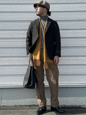 「アイテム（スーツジャケット）」を使った、加藤さん（メンズ・166cm）の秋コーディネート