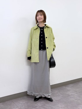 「RAGEBLUE（レイジブルー）のコンパクトクルーカーディガン（カーディガン/ボレロ、ブラック系）」を使った、nanamiさん（レディース・164cm）の春コーディネート