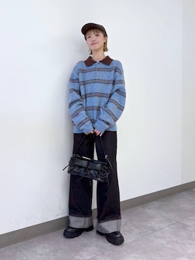 「アイテム（ポロシャツ）」を使った、nanamiさん（レディース・164cm）の冬コーディネート