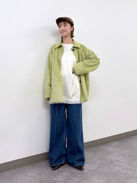 「RAGEBLUE（レイジブルー）のステッチデザイン/ピンタックデニムパンツ/セットアップ対応（デニムパンツ、ブルー系）」を使った、nanamiさん（レディース・164cm）の冬コーディネート