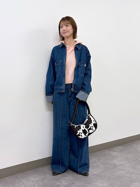 「RAGEBLUE（レイジブルー）のカーブフレームミニショルダーバッグ（ショルダーバッグ、ブラウン系）」を使った、nanamiさん（レディース・164cm）の春コーディネート