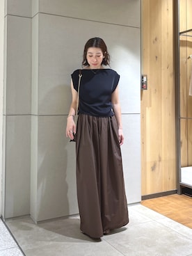 「GALLARDAGALANTE（ガリャルダガランテ）のギャザーボリュームパンツ（その他パンツ、ブラウン系）」を使った、gg_makiko_tgさん（レディース・161cm）の夏コーディネート