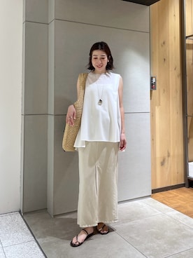 「GALLARDAGALANTE（ガリャルダガランテ）のバックフレアカットソー（Tシャツ/カットソー、ホワイト系）」を使った、gg_makiko_tgさん（レディース・161cm）の夏コーディネート