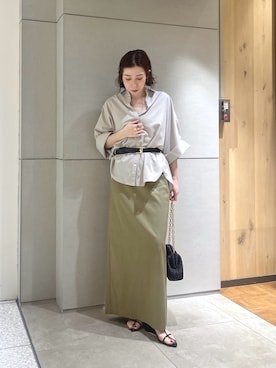 「GALLARDAGALANTE（ガリャルダガランテ）のハーフスリーブシャツ（シャツ/ブラウス、ベージュ系）」を使った、gg_makiko_tgさん（レディース・161cm）の春コーディネート