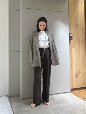 「GALLARDAGALANTE（ガリャルダガランテ）の【ガランテ名品】ライトジャージーワイドパンツ（その他パンツ、ブラウン系）」を使った、gg_makiko_tgさん（レディース・161cm）の春コーディネート