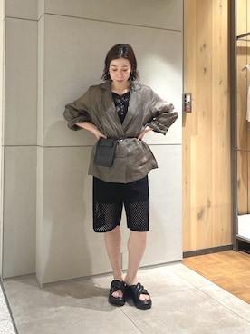 「GALLARDAGALANTE（ガリャルダガランテ）の【2.718】パフサンダル（サンダル、ブラック系）」を使った、gg_makiko_tgさん（レディース・161cm）の夏コーディネート