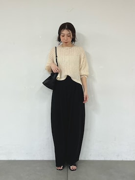 「GALLARDAGALANTE（ガリャルダガランテ）のダブルタックカーブスラックス（その他パンツ、ブラック系）」を使った、gg_makiko_tgさん（レディース・161cm）の春コーディネート
