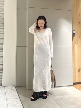 「GALLARDAGALANTE（ガリャルダガランテ）の【手洗い可】メッシュニットドレス（ワンピース、ホワイト系）」を使った、gg_makiko_tgさん（レディース・161cm）の春コーディネート