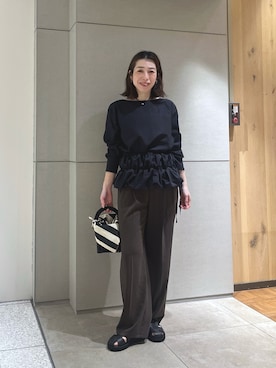 「GALLARDAGALANTE（ガリャルダガランテ）の【ガランテ名品】ライトジャージーワイドパンツ（その他パンツ、ブラウン系）」を使った、gg_makiko_tgさん（レディース・161cm）の春コーディネート