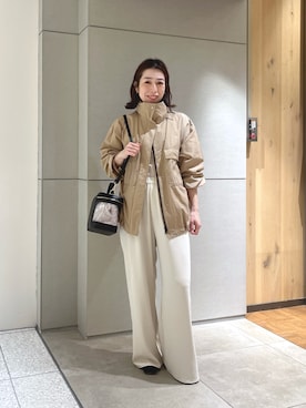 「GALLARDAGALANTE（ガリャルダガランテ）の【即戦力パンツ】【3サイズ展開】ワイドイージーパンツ（その他パンツ、ベージュ系）」を使った、gg_makiko_tgさん（レディース・161cm）の春コーディネート