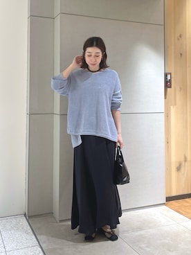 「GALLARDAGALANTE（ガリャルダガランテ）の【楽ちん×エレガント】【セットアップ対応】キュプラフレアスカート（スカート、ブルー系）」を使った、gg_makiko_tgさん（レディース・161cm）の春コーディネート