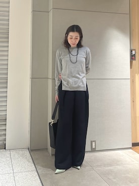 「GALLARDAGALANTE（ガリャルダガランテ）の【HERITANOVUM】シーアイランドコットンプルオーバー（ニット/セーター、グレー系）」を使った、gg_makiko_tgさん（レディース・161cm）の春コーディネート