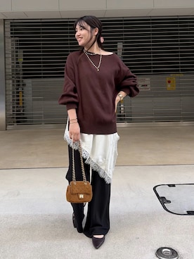 「アイテム（ショルダーバッグ、イエロー系）」を使った、doudouchinamiさん（レディース・163cm）の秋コーディネート