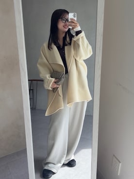 「DouDou（ドゥドゥ）のハンドメイドミドル丈コート（その他アウター、イエロー系）」を使った、doudouchinamiさん（レディース・163cm）の秋コーディネート