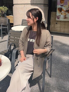 「DouDou（ドゥドゥ）のPLEIN D'ESPOIR ジョーゼット半袖ロゴTEE（シャツ/ブラウス、グレー系）」を使った、doudouchinamiさん（レディース・163cm）の春コーディネート