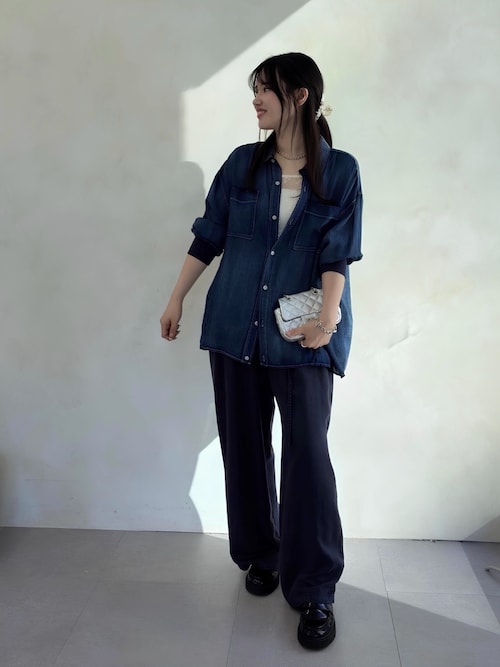 袖リブシアーデニムシャツ（シャツ/ブラウス）｜DouDou（ドゥドゥ）の