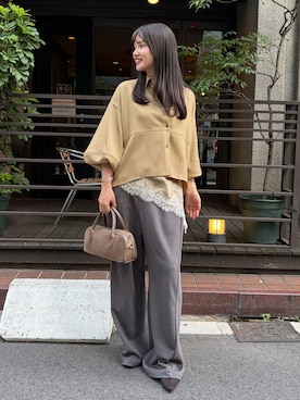 「DouDou（ドゥドゥ）のアイテム（パンツ）」を使った、doudouchinamiさん（レディース・163cm）の秋コーディネート
