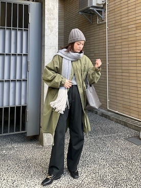 「カーキアウター」｜hanaさん（レディース・160cm）の冬コーディネート