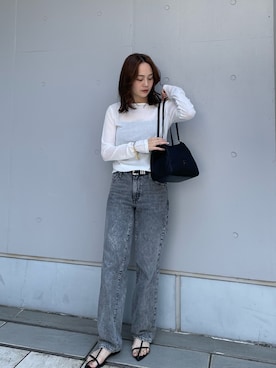 「IACUCCI（イアクッチ）の【予約】アーゴ ミニトート NYLON/CERVO（トートバッグ、ブラック系）」を使った、HANAKAさん（レディース・160cm）の春コーディネート