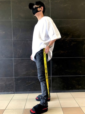 「オフホワイト」｜「アイテム（キャップ）」を使った、harutoexplorerさん（メンズ・174cm）の夏コーディネート