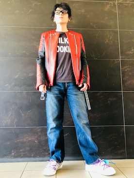 「H&M（エイチ・アンド・エム）のアイテム（ライダースジャケット）」を使った、harutoexplorerさん（メンズ・174cm）の春コーディネート
