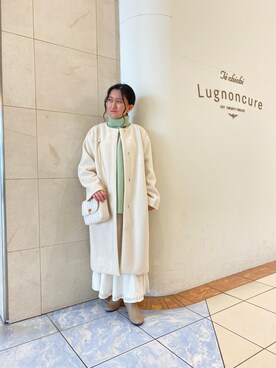 「Te chichi（テチチ）のアイテム（ノーカラーコート）」を使った、e6さん（レディース・149cm）の冬コーディネート