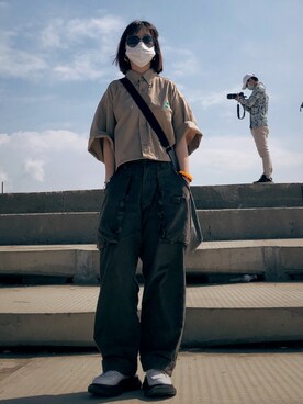 「palshoptaiwanのアイテム（パンツ、グリーン系）」を使った、creamlinさん（レディース）の秋コーディネート