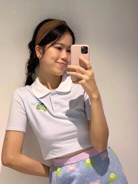 「H&M（エイチ・アンド・エム）のアイテム（ポロシャツ）」を使った、Wendy🦦さん（レディース・163cm）の夏コーディネート