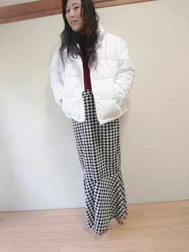 「SHEINのアイテム（ダウンジャケット/コート、ホワイト系）」を使った、えびさん（レディース・175cm）の冬コーディネート
