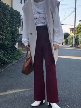 「LOWRYS FARM（ローリーズファーム）のカラーフレアパンツ  892044（その他パンツ）」を使った、moさん（レディース・147cm）の秋コーディネート