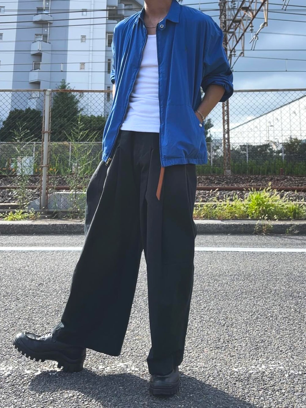 「夏コーデ、アツいコーデ全部見せ、supreme、Hender Scheme、MARIA BLACK、SHINYA KOZUKA、Polo Ralph Lauren、MM6、古着、古着コーデ、メンズコーデ、バギーパンツ」｜「SHINYAKOZUKAの【SHINYAKOZUKA】 ANTIQUE BAGGY（その他パンツ、ブラック系）」を使った、peppeさん（メンズ・165cm）の夏コーディネートの1枚目の写真