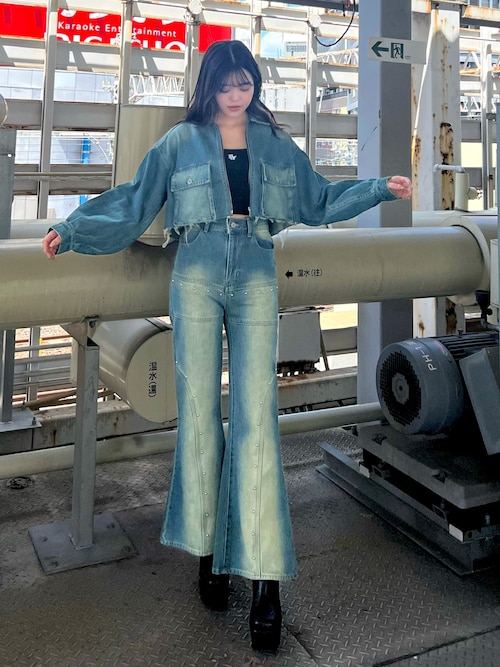 セール】3Dポケットデザインデニムショートジャケット（デニム