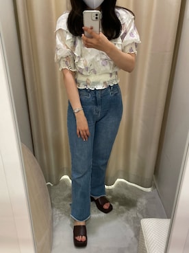 「one after another NICE CLAUP（ワンアフターアナザーナイスクラップ）のアイテム（デニムパンツ）」を使った、べりこさん（レディース・157cm）の夏コーディネート