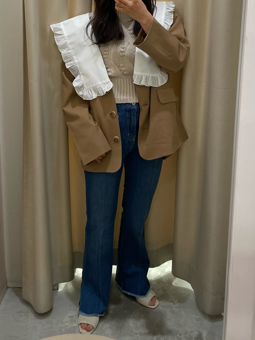「one after another NICE CLAUPのNC刺繍デニムパンツ（デニムパンツ、ブルー系）」を使った、べりこさん（レディース・157cm）の夏コーディネートの1枚目の写真