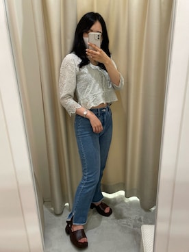 「one after another NICE CLAUP（ワンアフターアナザーナイスクラップ）のアイテム（デニムパンツ）」を使った、べりこさん（レディース・157cm）の夏コーディネート