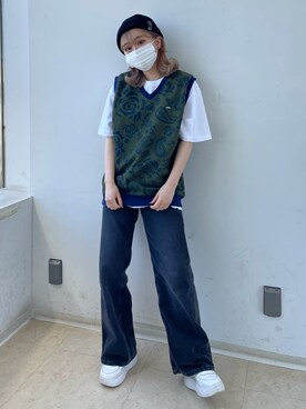 「LMCのアイテム（帽子）」を使った、ヒザシさん（レディース・158cm）の春コーディネート