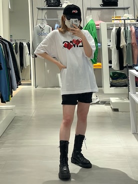 「LMCのアイテム（キャップ）」を使った、ヒザシさん（レディース・158cm）の春コーディネート