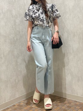 「one after another NICE CLAUP（ワンアフターアナザーナイスクラップ）の2way/ボウタイフレアスリーブブラウス（シャツ/ブラウス）」を使った、小林　愛さん（レディース・168cm）の夏コーディネート