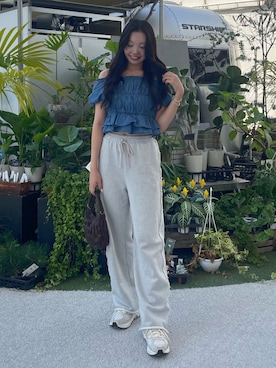 「one after another NICE CLAUP（ワンアフターアナザーナイスクラップ）のアイテム（スウェットパンツ）」を使った、小林　愛さん（レディース・168cm）の夏コーディネート