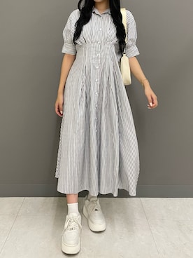 「one after another NICE CLAUP（ワンアフターアナザーナイスクラップ）のアイテム（シャツワンピース）」を使った、小林　愛さん（レディース・168cm）の夏コーディネート